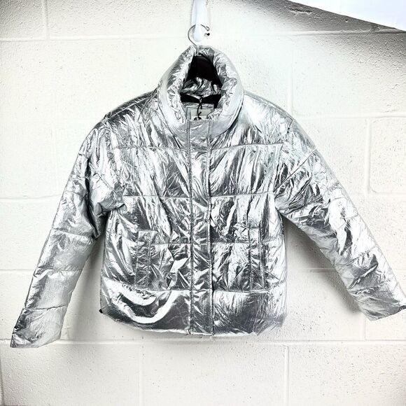 Royal Matrix Sz M Silver Puffer Jacket Metallic Future Core NWT New - Picture 2 of 9